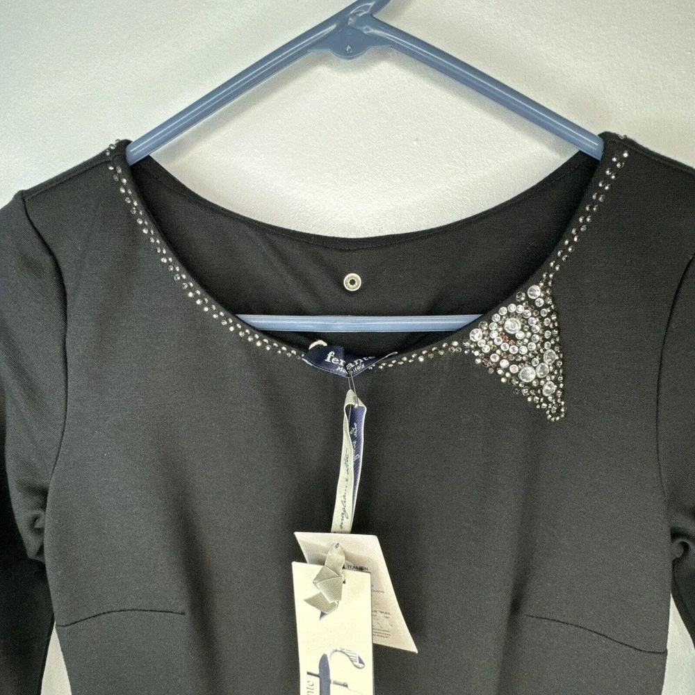 Ferrante Italian Dress Sz XS Rhinestone Detail Black Viscose Made In Italy NWT - Picture 11 of 15